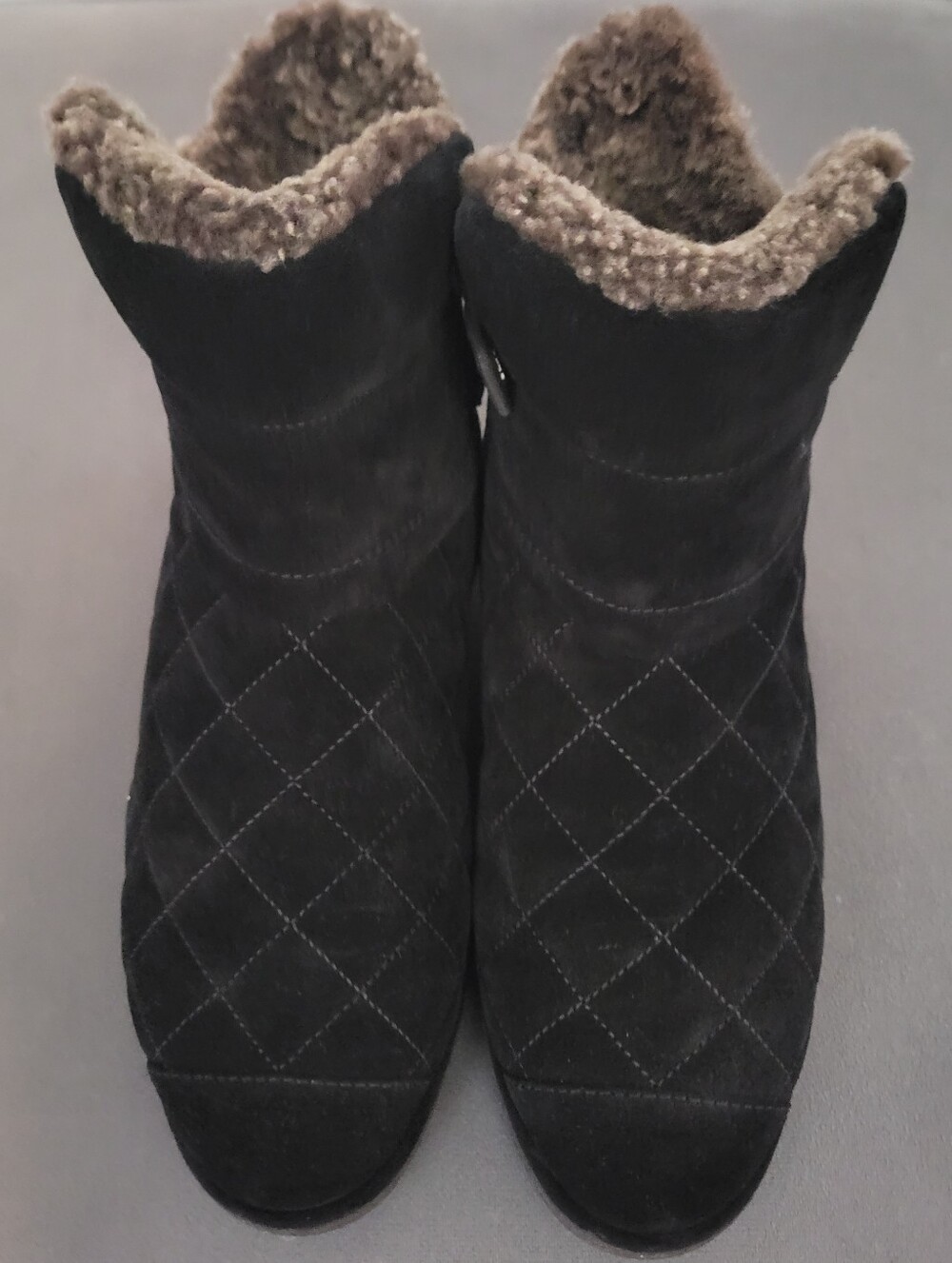 Chanel Black Suede Quilted Boots size 35.5